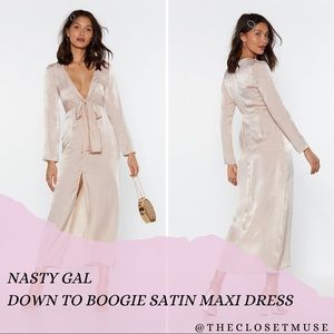 Nasty Gal Champagne Satin Tie Front Maxi Dress